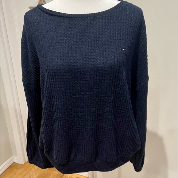 Tommy Hilfiger Women's Waffle Knit Top Blue Size Medium - Picture 2 of 8